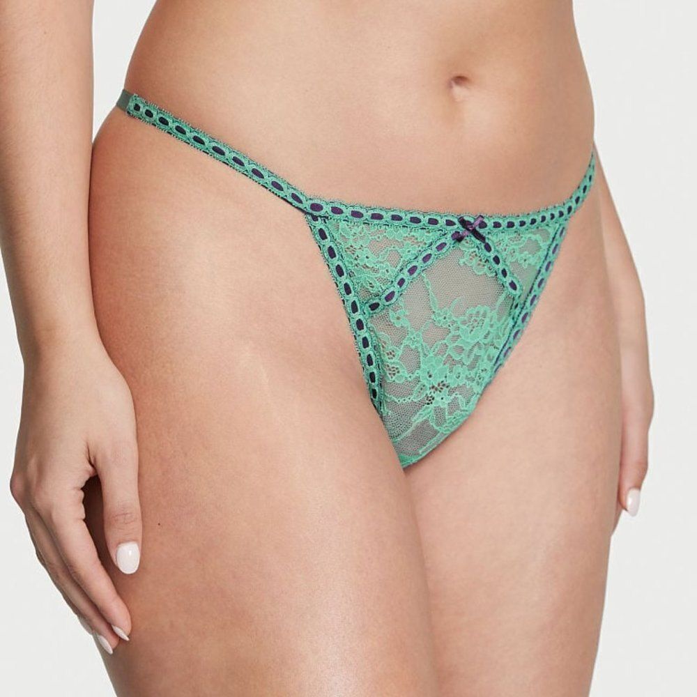 NWT Victoria's Secret Dream Angels Blue V-String Floral Lace Panties Size XL